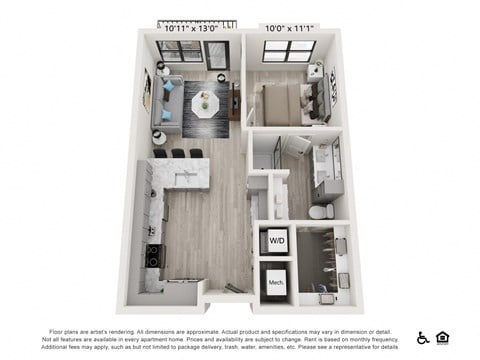 Floor plan for 1 bed, 1 bath, 662 sqft